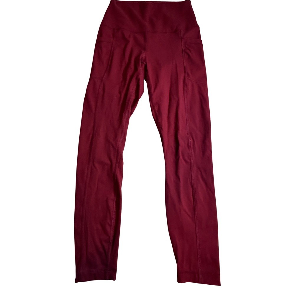 Yogalicious Lux Womens High Waisted Leggings Burgundy Side Pockets Small